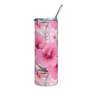 Pink summer flowers seamless stainless tumbler