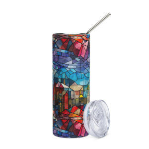 Abstract stained glass seamless stainless steel tumbler