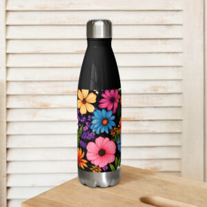 Large summer flowers pattern stainless steel water bottle