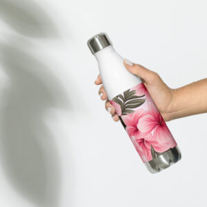 Enchanting pink summer hibiscus pattern stainless steel water bottle