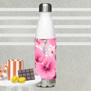 Large pink summer flowers stainless steel water bottle