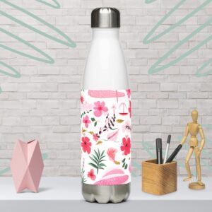 Pink summer flowers pattern stainless steel water bottle