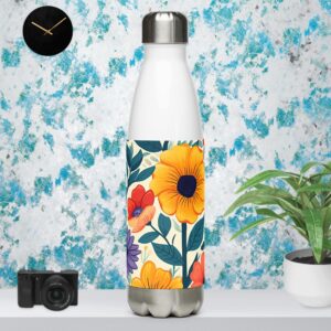 Large summer sunflower pattern stainless steel water bottle