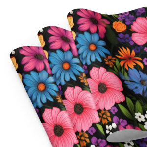 Large flowers on black background pattern wrapping paper sheets