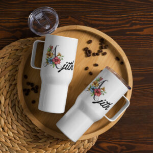 Customized name with spring flowers Letter A Travel mug with a handle