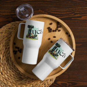 Customized name with Letter L Travel mug with a handle