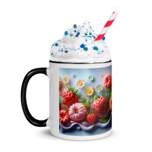 3D strawberries and flowers patterned Mug with Color Inside