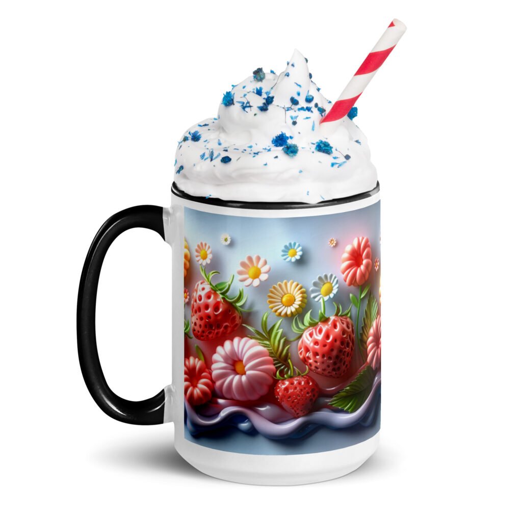 3D strawberry pattern Mug with Color Inside