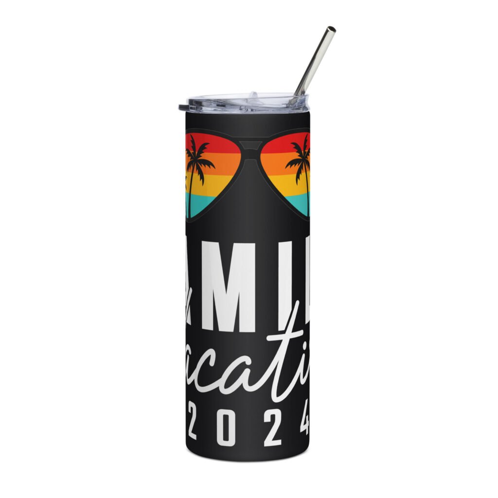 Customizable vibrant family vacation design stainless steel tumbler