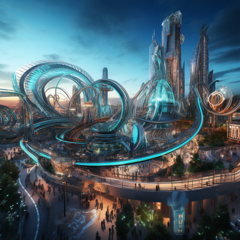 Futuristic Theme park filled with thrill rides